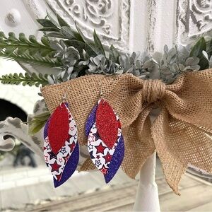 Patriotic Stars Faux Leather Dangle Earrings